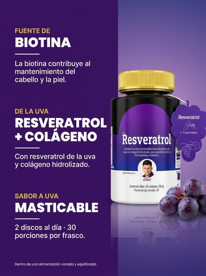 Resveratrol AMBRA · Con colágeno y biotina · Sabor uva